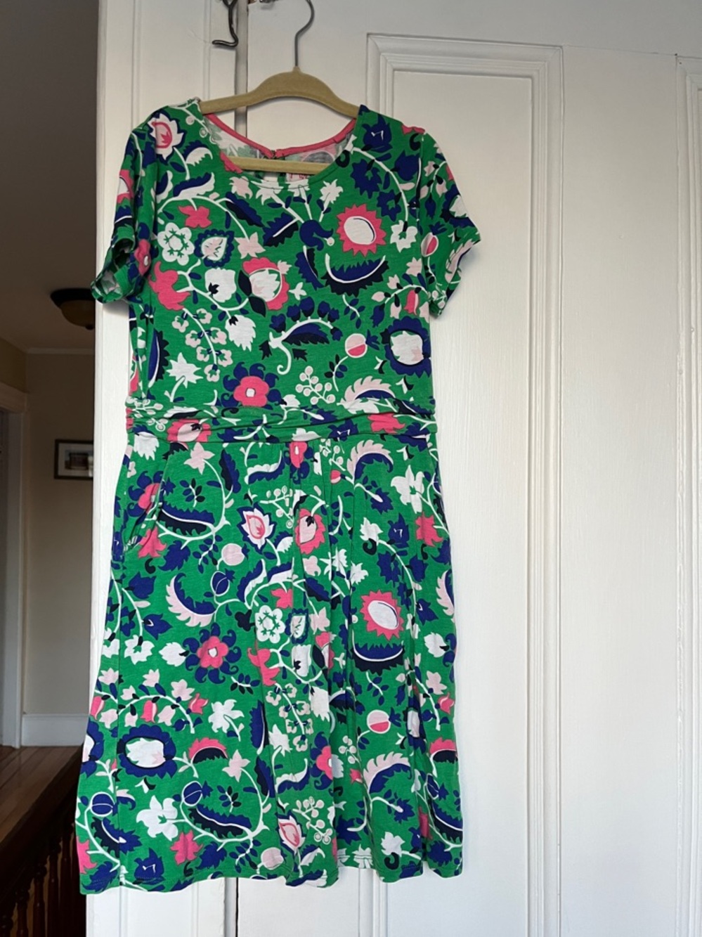 Mini Boden Green Floral Short-Sleeve Dress